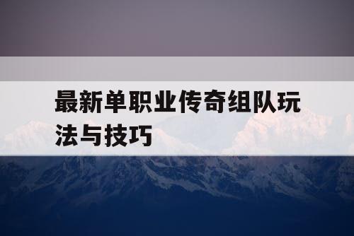 最新单职业传奇组队玩法与技巧