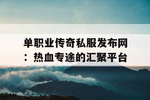 单职业传奇私服发布网：热血专途的汇聚平台