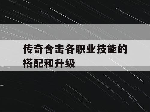 传奇合击各职业技能的搭配和升级