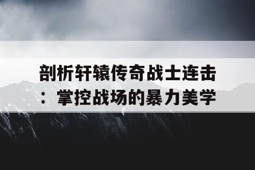 剖析轩辕传奇战士连击：掌控战场的暴力美学
