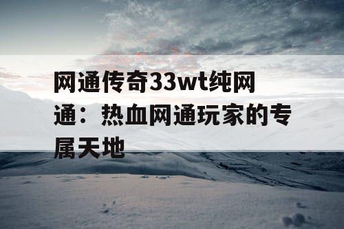 网通传奇33wt纯网通：热血网通玩家的专属天地