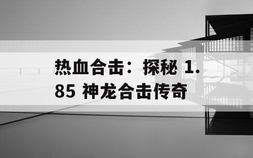 热血合击：探秘 1.85 神龙合击传奇