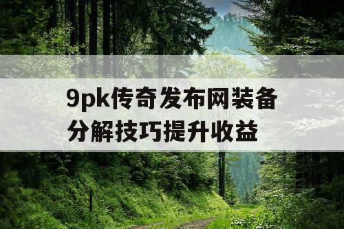 9pk传奇发布网装备分解技巧提升收益