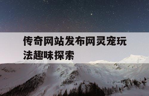 传奇网站发布网灵宠玩法趣味探索